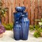 26.75"H 3-Tiered Cobalt Blue Fluted Texture Ceramic Outdoor Floor Fountain with Pump and LED Light